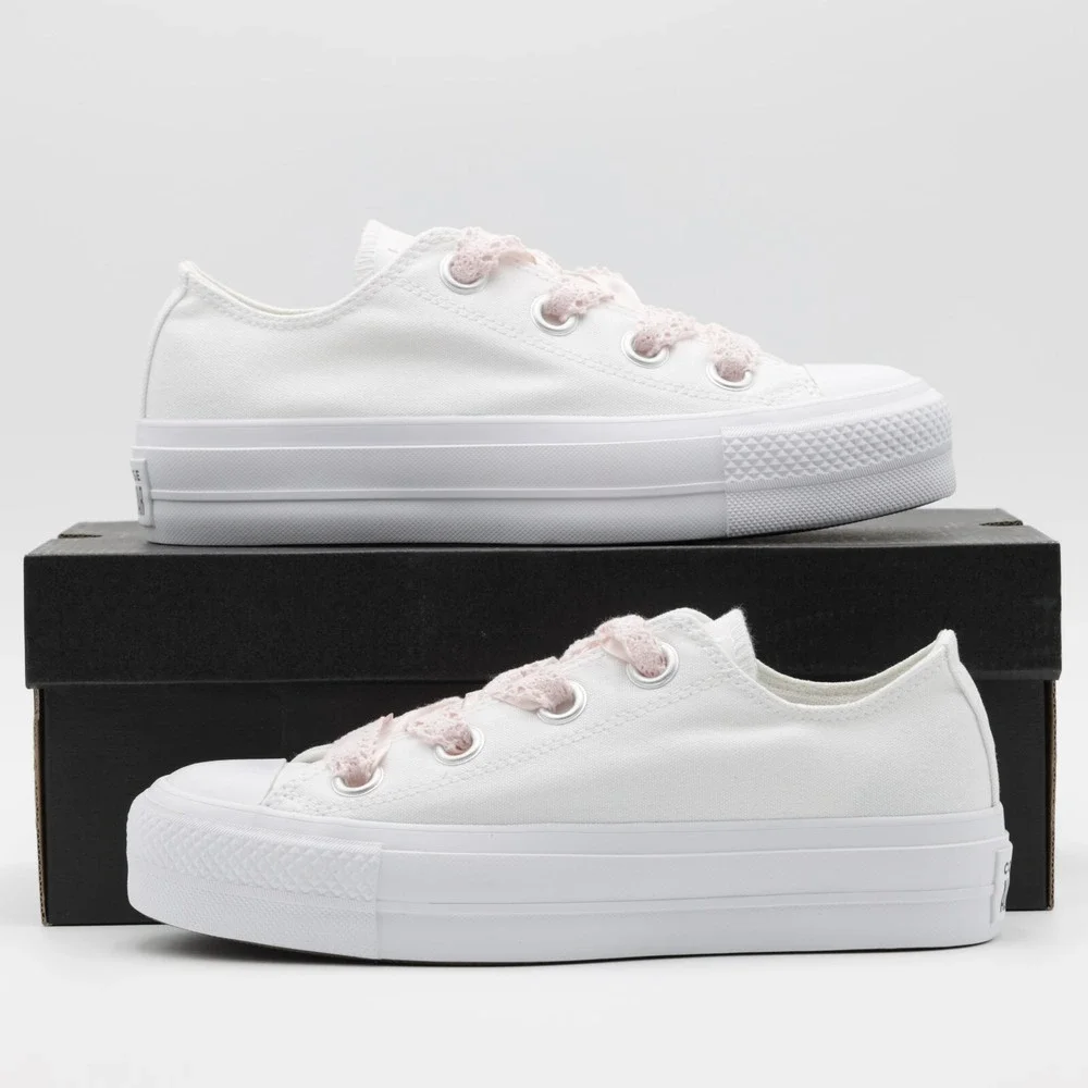 Converse Women's Chuck Taylor All Star Lift Platform Crochet Laces Shoes White 8 - Picture 10 of 11